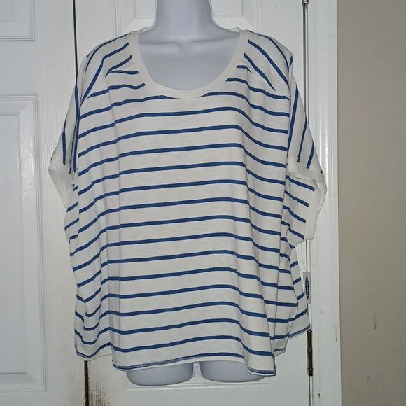Old Navy white royal blue striped short sleeve shirt Sz XXL NWT - Picture 1 of 6